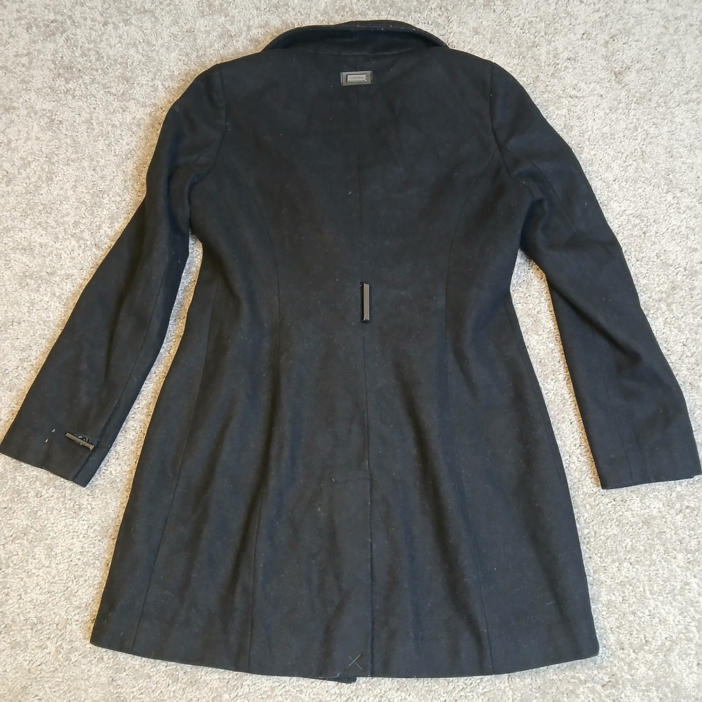 Calvin Klein Womens Black Wool Blend Wing Collar Peacoat Jacket PS Petite Small - Picture 10 of 11